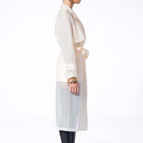 Callie Long Chiffon: Sheer Mesh Sash Trench Duster Jacket M L - Picture 4 of 11